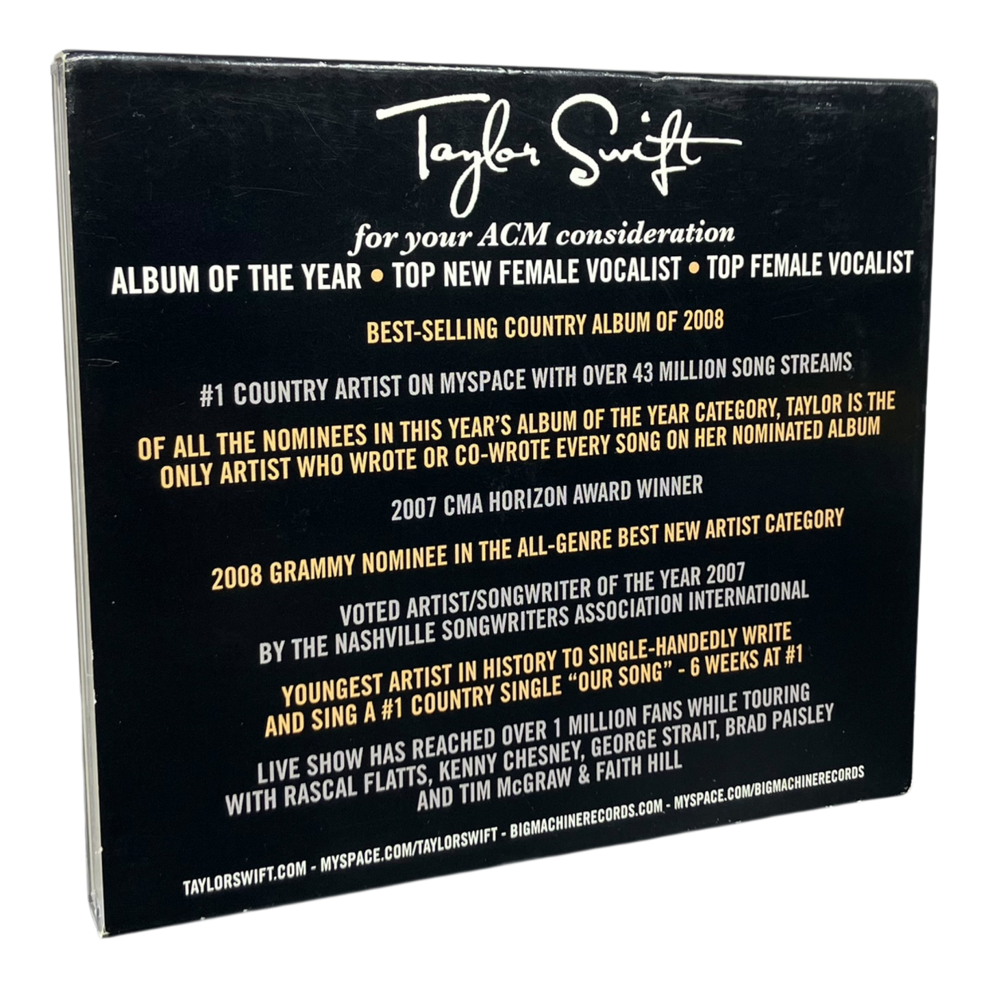 Taylor Swift – Debut "The Spark That Lit The Flame" ACM Consideration Promo CD PRE-OWNED
