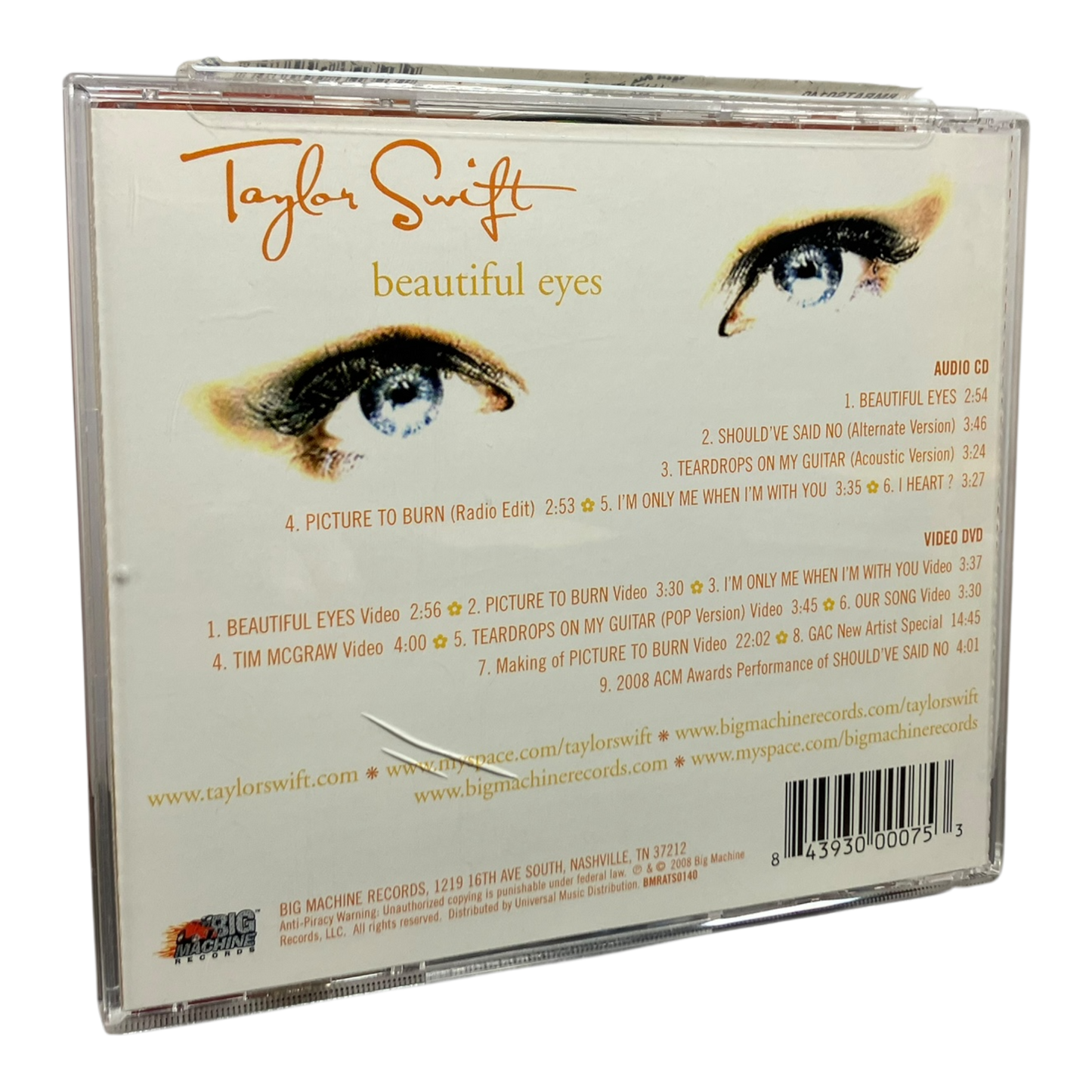 Taylor Swift – Beautiful Eyes CD & DVD 2008 PRE-OWNED