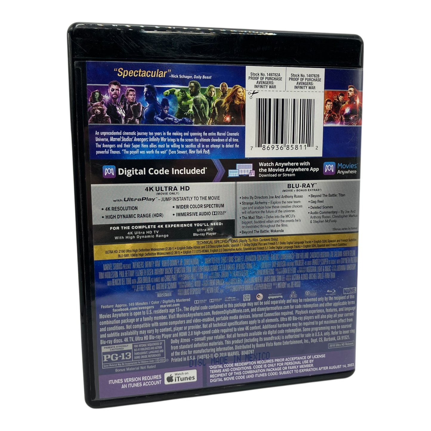 Avengers: Infinity War (2018) 4K UHD PRE-OWNED